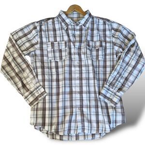 Mens Button Down Shirt XL Plaid 90s Western Flap Pocket Triple Snap Cuffs